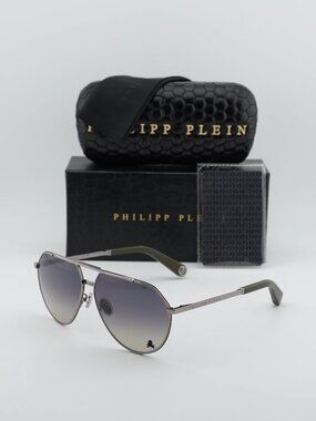 Philipp Plein SPP007V 0508 Aviator Unisex Sunglasses – Gunmetal / Grey